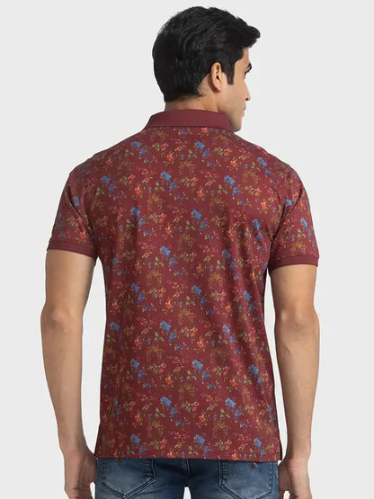 Men Maroon Tailored Fit Print Cotton Half Sleeve T-Shirt