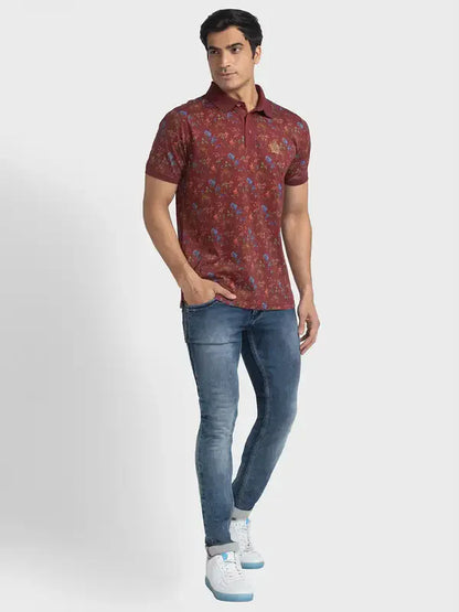Men Maroon Tailored Fit Print Cotton Half Sleeve T-Shirt