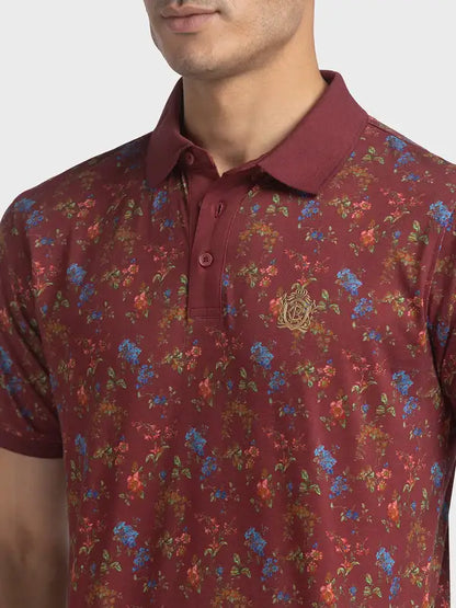 Men Maroon Tailored Fit Print Cotton Half Sleeve T-Shirt