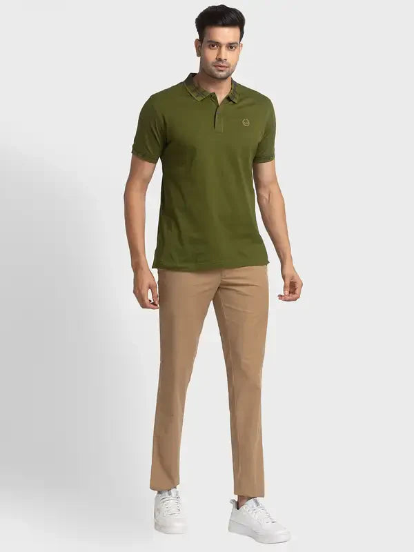 Men Green Regular Fit Solid Cotton Half Sleeve T-Shirt
