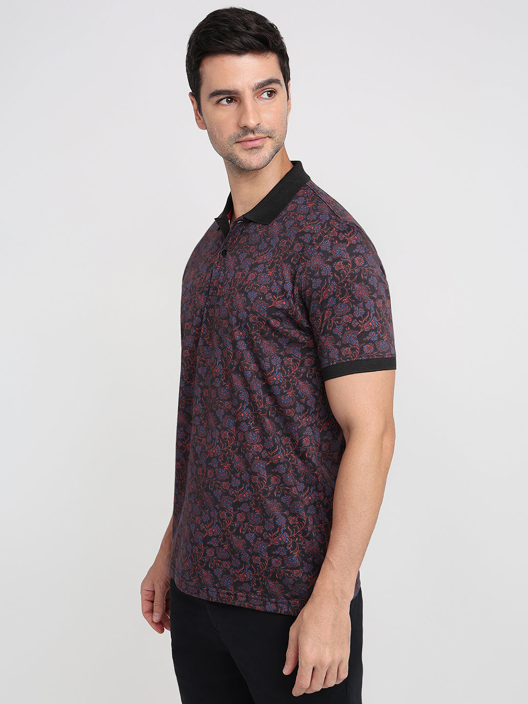 Colorplus Men Black Printed Regular Fit Cotton Half Sleeve T-Shirt