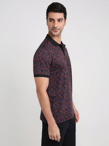 Colorplus Men Black Printed Regular Fit Cotton Half Sleeve T-Shirt