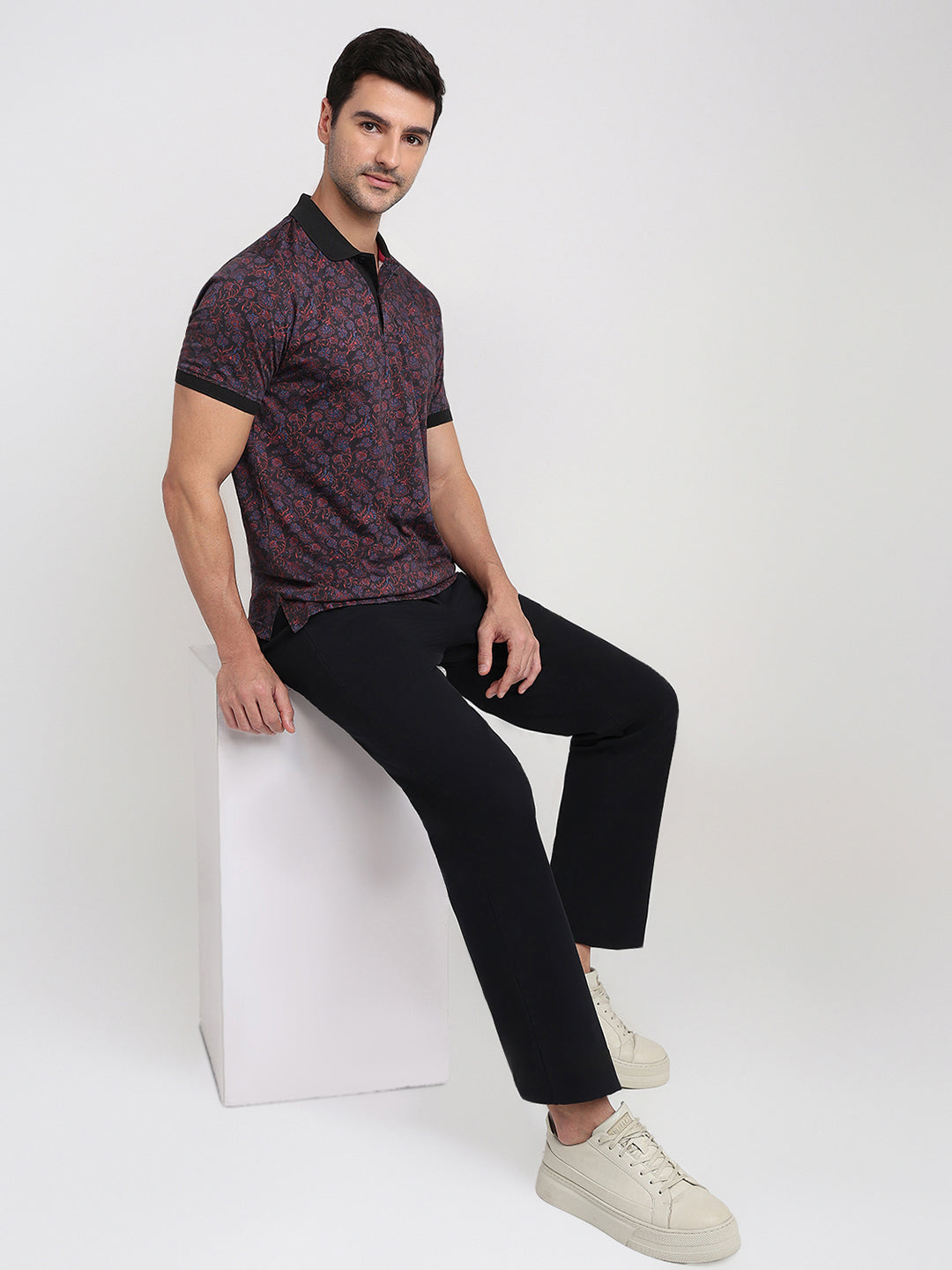 Colorplus Men Black Printed Regular Fit Cotton Half Sleeve T-Shirt