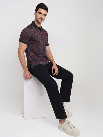 Colorplus Men Black Printed Regular Fit Cotton Half Sleeve T-Shirt