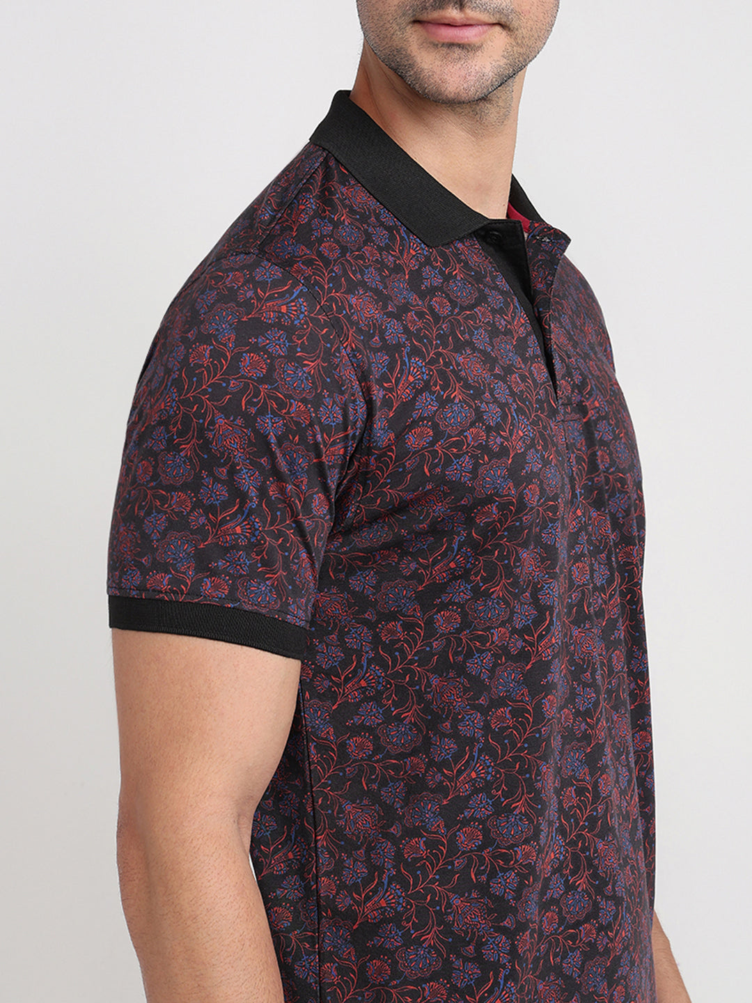 Colorplus Men Black Printed Regular Fit Cotton Half Sleeve T-Shirt