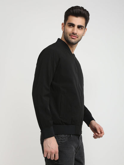 Colorplus Men Black Solid Regular Fit Nylon Blend Full Sleeve Jacket