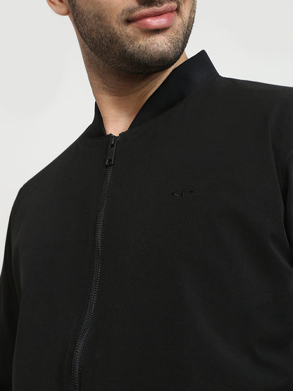 Colorplus Men Black Solid Regular Fit Nylon Blend Full Sleeve Jacket