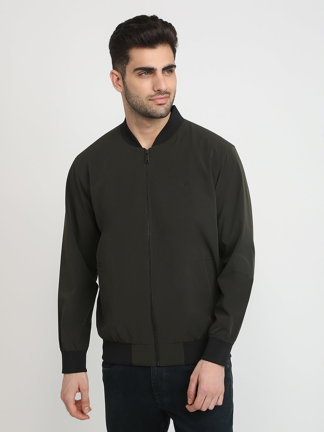 Colorplus Men Green Solid Regular Fit Nylon Blend Full Sleeve Jacket