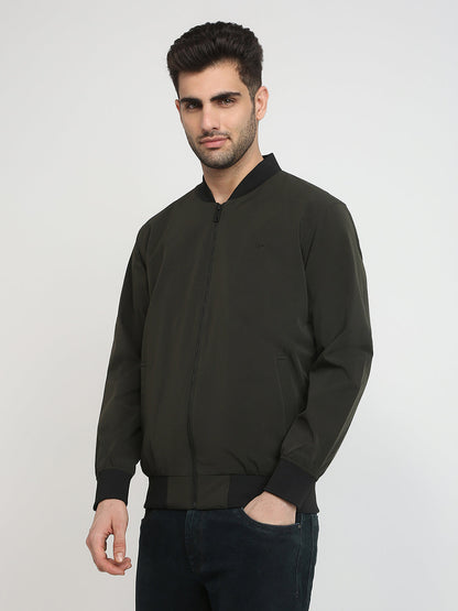 Colorplus Men Green Solid Regular Fit Nylon Blend Full Sleeve Jacket