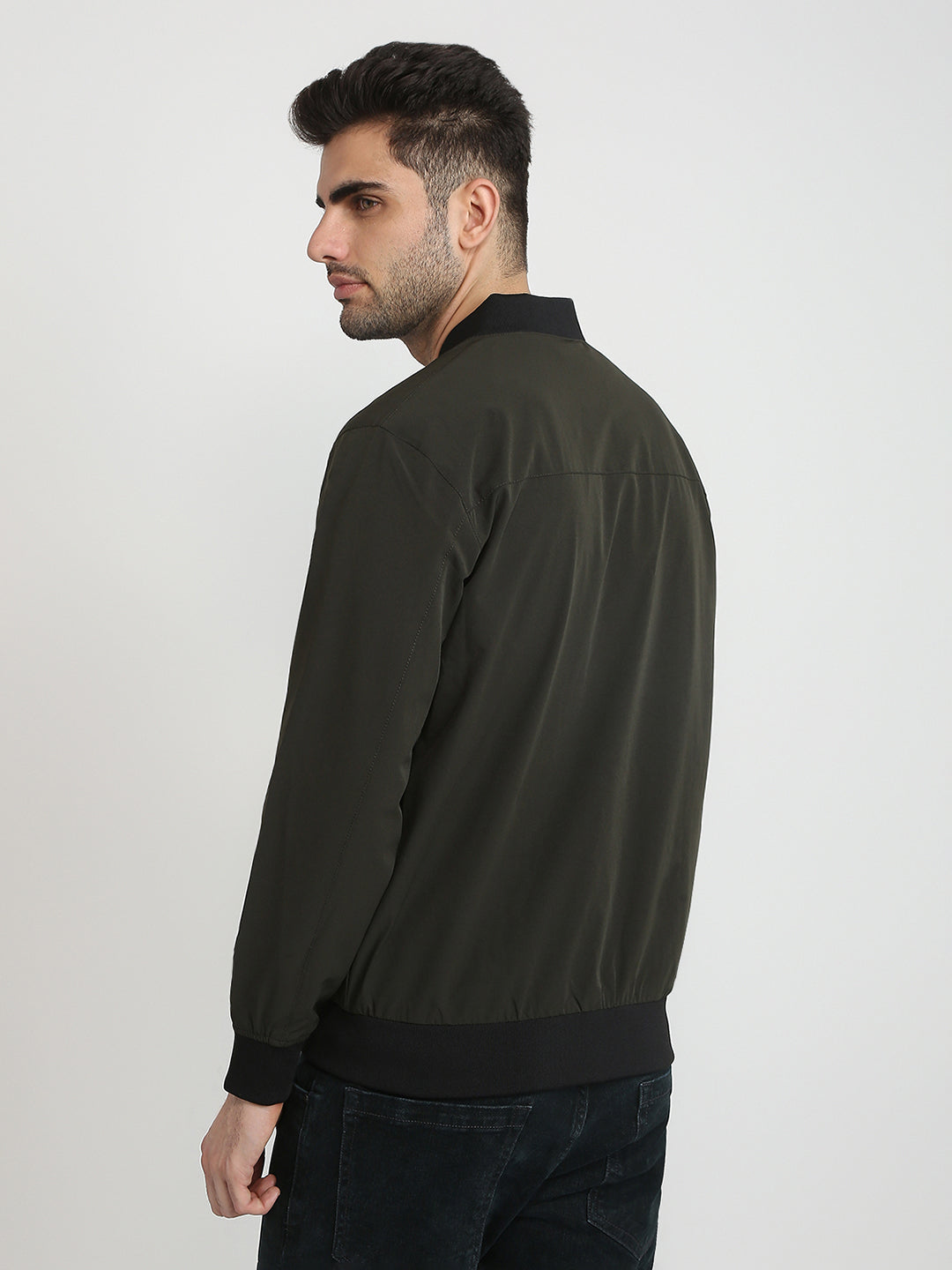 Colorplus Men Green Solid Regular Fit Nylon Blend Full Sleeve Jacket