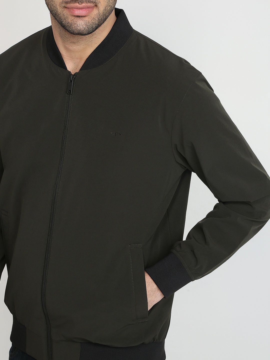 Colorplus Men Green Solid Regular Fit Nylon Blend Full Sleeve Jacket