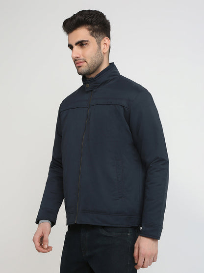 Colorplus Men Blue Solid Regular Fit Pollyester Blend Full Sleeve Jacket