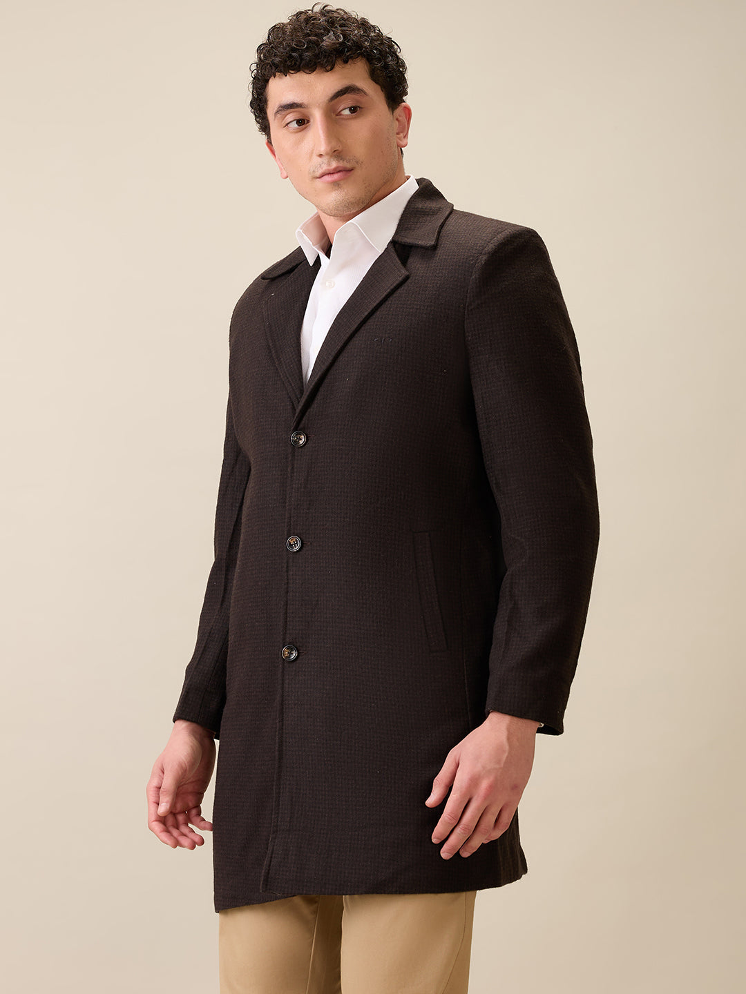 Colorplus Men Brown Solid Regular Fit Wool Blend Full Sleeve Jacket