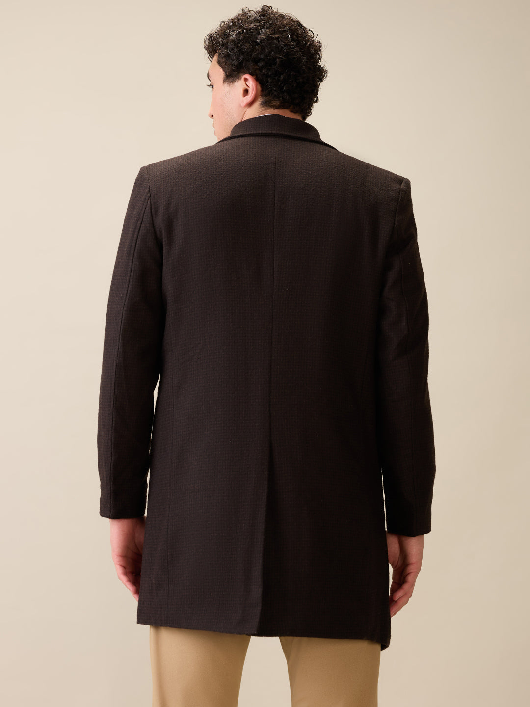 Colorplus Men Brown Solid Regular Fit Wool Blend Full Sleeve Jacket