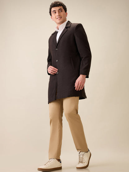 Colorplus Men Brown Solid Regular Fit Wool Blend Full Sleeve Jacket
