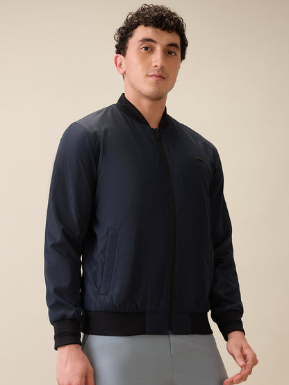 Colorplus Men Blue Solid Regular Fit Polyester Full Sleeve Jacket