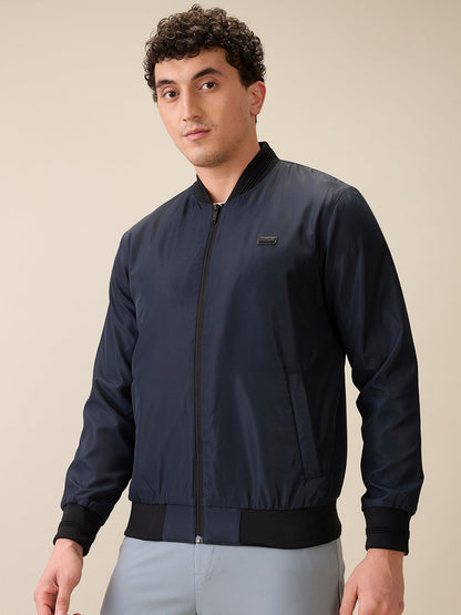 Colorplus Men Blue Solid Regular Fit Polyester Full Sleeve Jacket