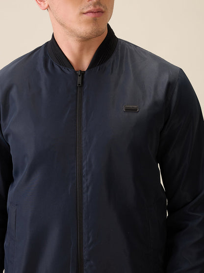 Colorplus Men Blue Solid Regular Fit Polyester Full Sleeve Jacket