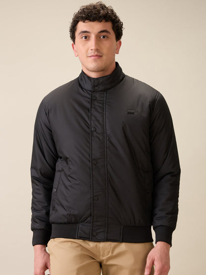 Colorplus Men Black Solid Regular Fit Polyester Full Sleeve Jacket