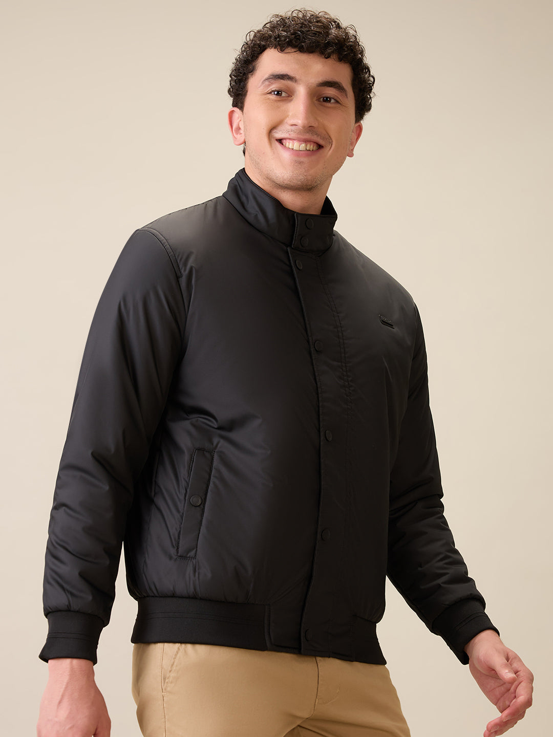 Colorplus Men Black Solid Regular Fit Polyester Full Sleeve Jacket
