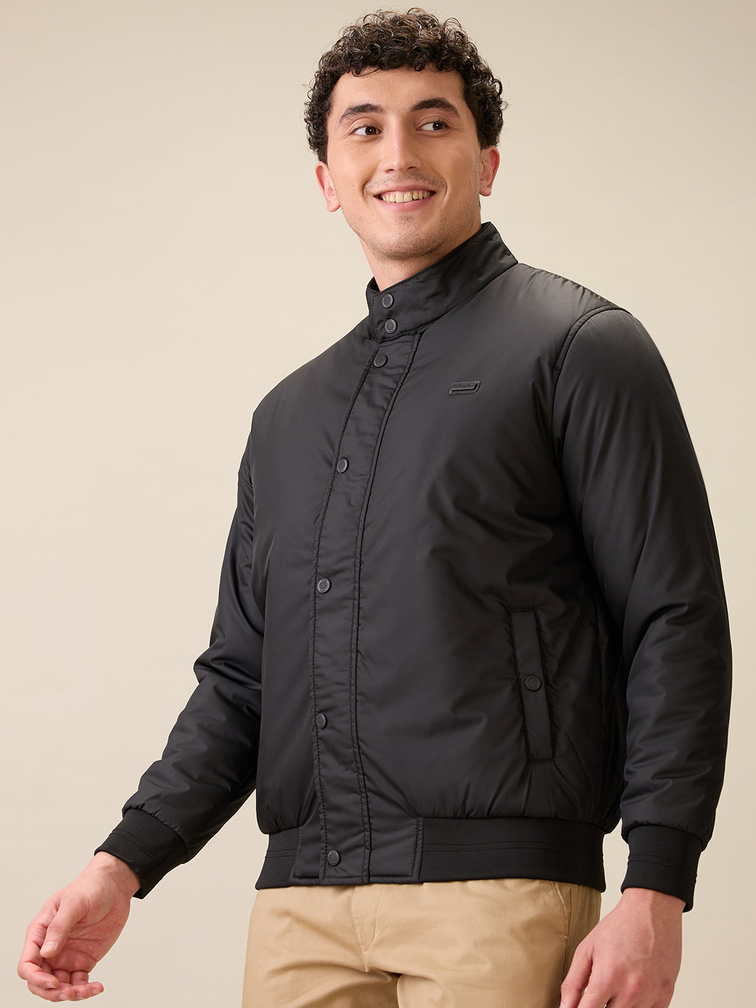 Colorplus Men Black Solid Regular Fit Polyester Full Sleeve Jacket