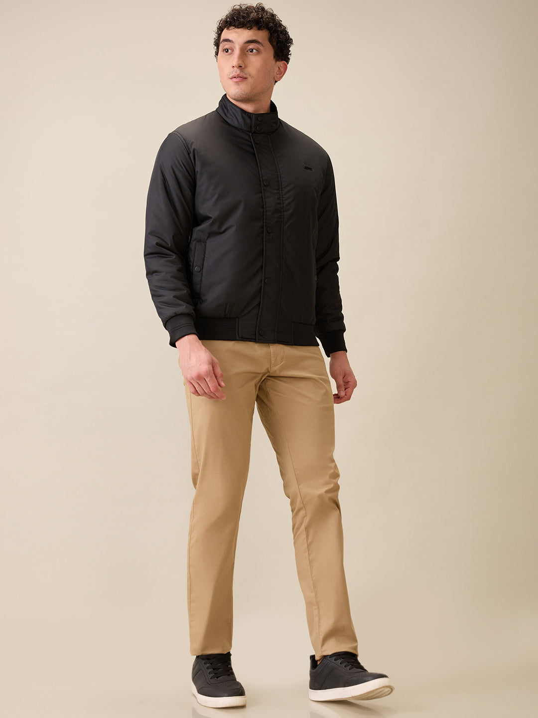 Colorplus Men Black Solid Regular Fit Polyester Full Sleeve Jacket