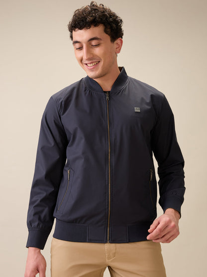Colorplus Men Blue Solid Regular Fit Polyester Full Sleeve Jacket
