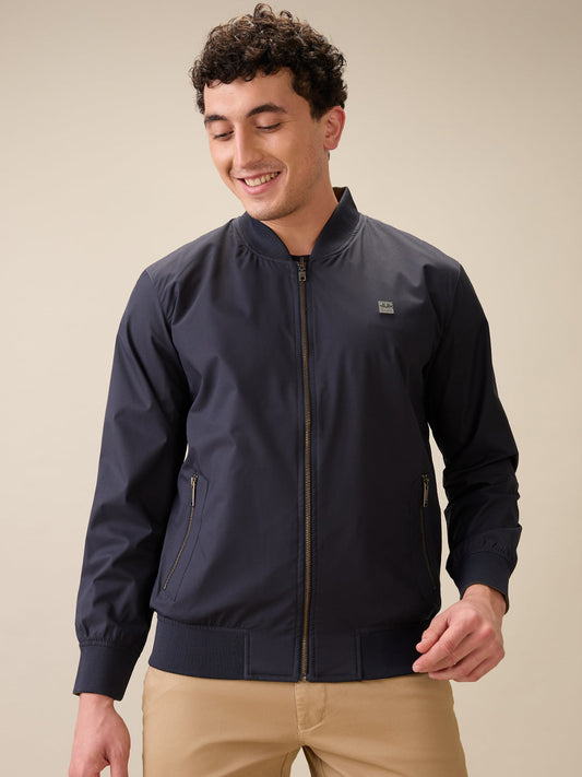 Colorplus Men Blue Solid Regular Fit Polyester Full Sleeve Jacket