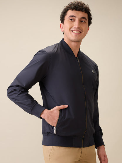 Colorplus Men Blue Solid Regular Fit Polyester Full Sleeve Jacket