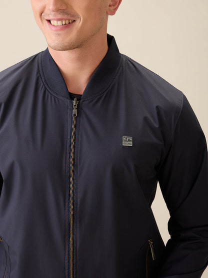 Colorplus Men Blue Solid Regular Fit Polyester Full Sleeve Jacket