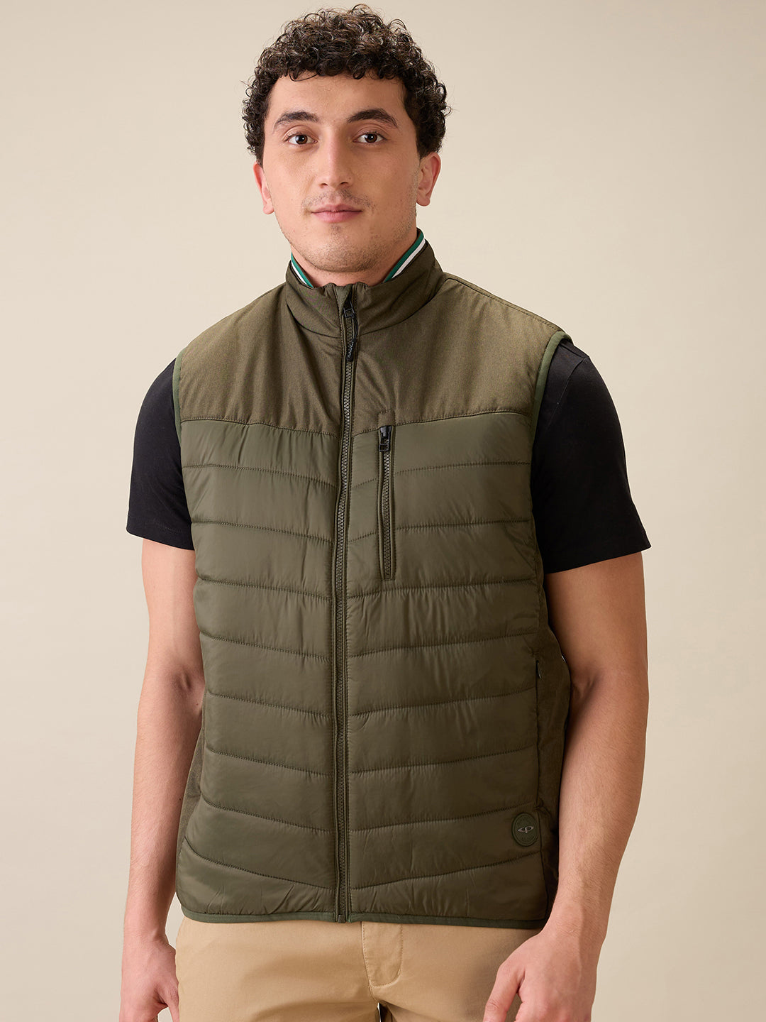Colorplus Men Green Solid Regular Fit Polyester Sleeveless Jacket