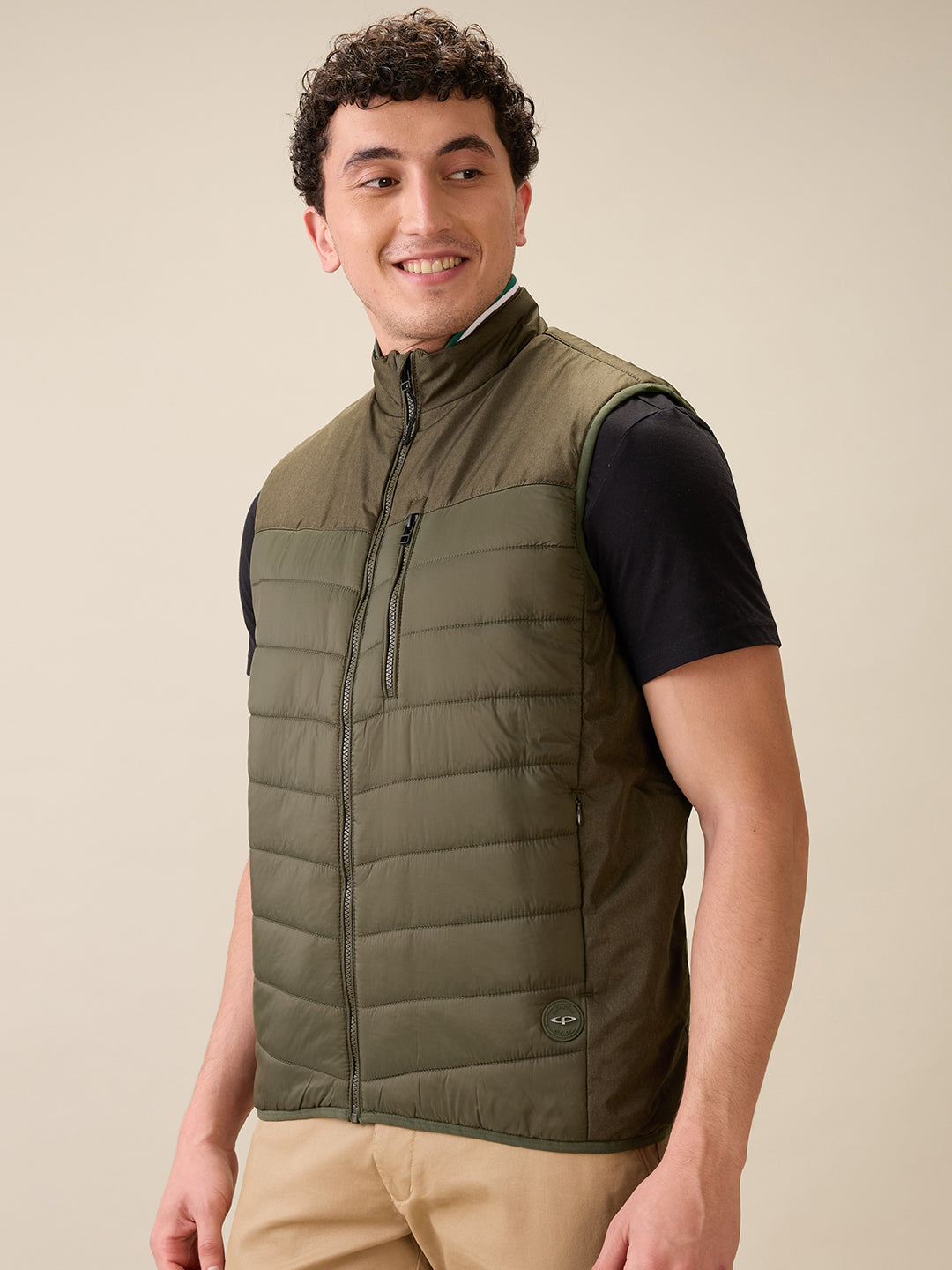Colorplus Men Green Solid Regular Fit Polyester Sleeveless Jacket
