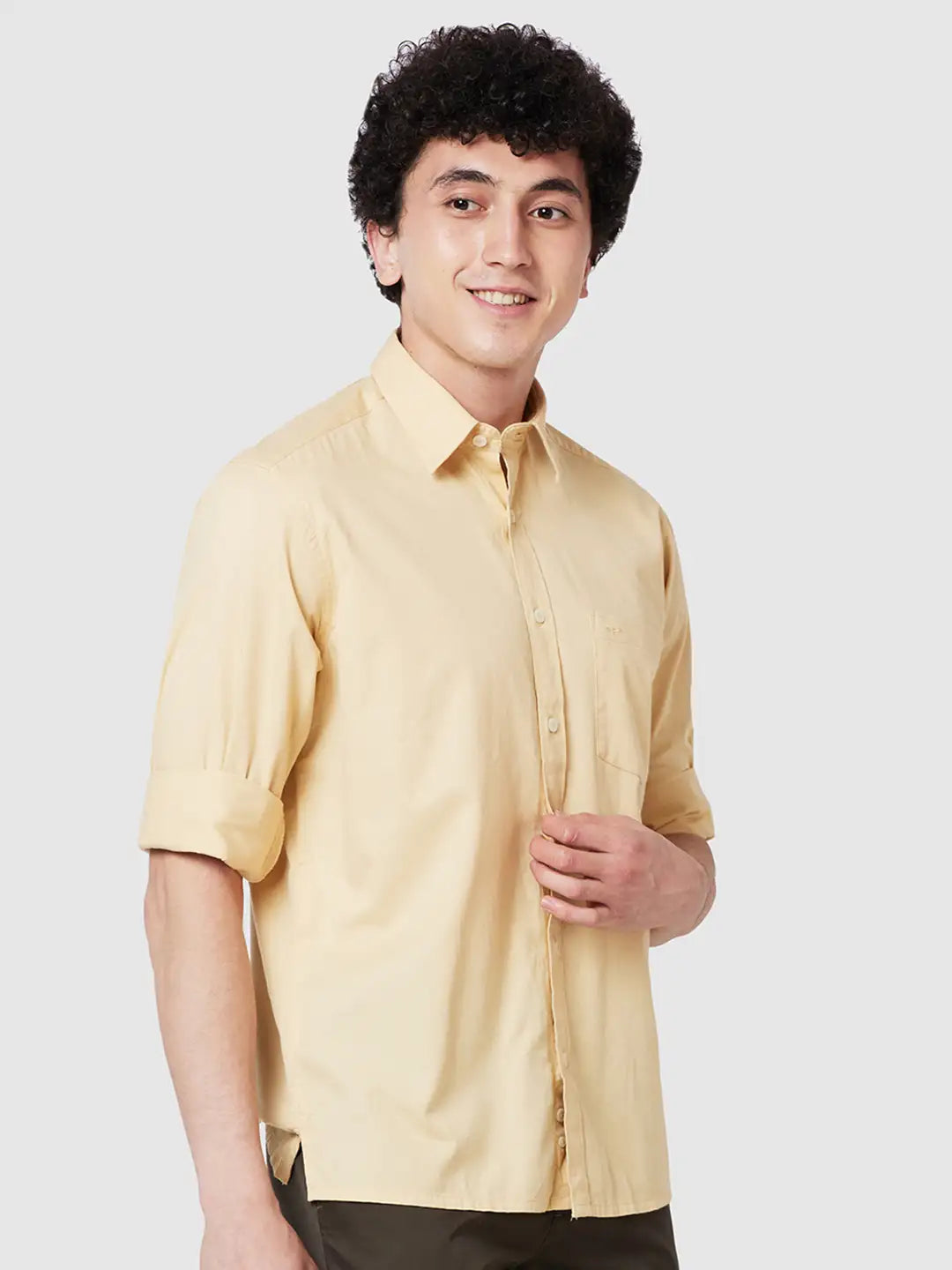 Men Yellow Comfort Fit Twill Cotton Full Sleeve Shirts