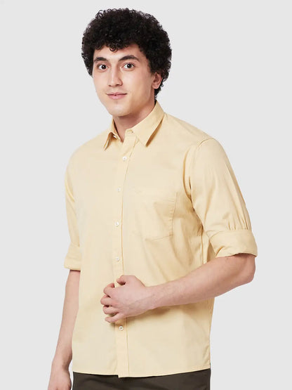 Men Yellow Comfort Fit Twill Cotton Full Sleeve Shirts