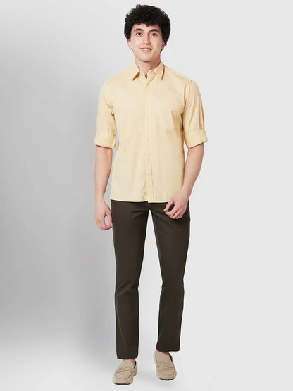 Men Yellow Comfort Fit Twill Cotton Full Sleeve Shirts