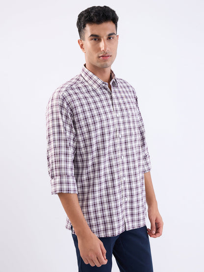 Colorplus Men Purple Checks Comfort Fit Cotton Blend Full Sleeve Casual Shirt
