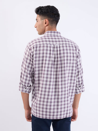 Colorplus Men Purple Checks Comfort Fit Cotton Blend Full Sleeve Casual Shirt