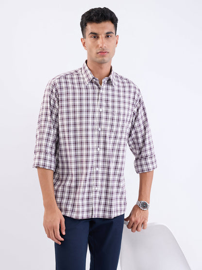 Colorplus Men Purple Checks Comfort Fit Cotton Blend Full Sleeve Casual Shirt