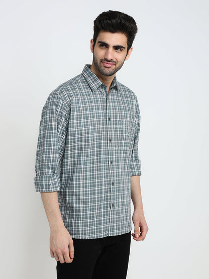 Colorplus Men Grey Checks Comfort Fit Cotton Full Sleeve Casual Shirt