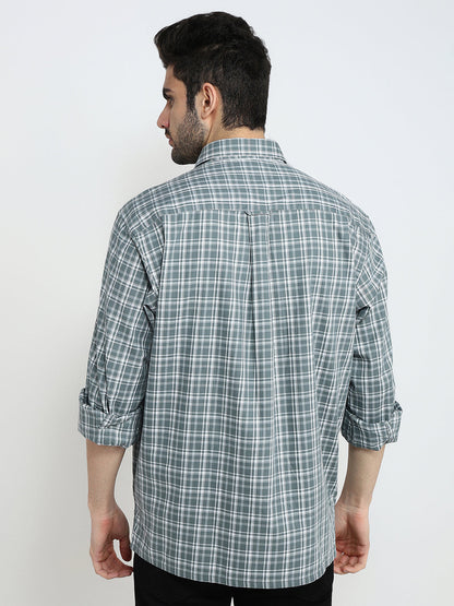 Colorplus Men Grey Checks Comfort Fit Cotton Full Sleeve Casual Shirt