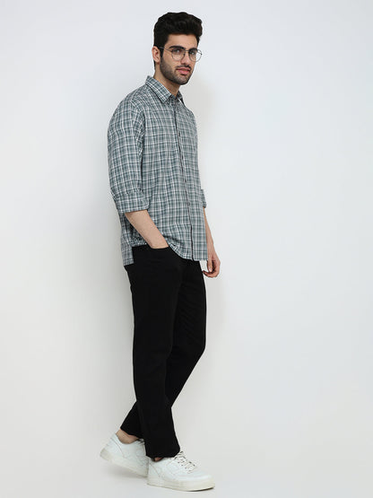 Colorplus Men Grey Checks Comfort Fit Cotton Full Sleeve Casual Shirt