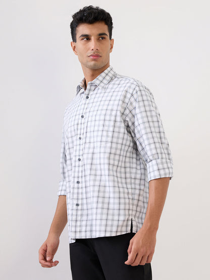 Colorplus Men White Checks Comfort Fit Cotton Full Sleeve Casual Shirt