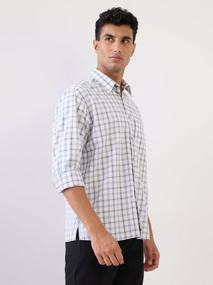 Colorplus Men White Checks Comfort Fit Cotton Full Sleeve Casual Shirt