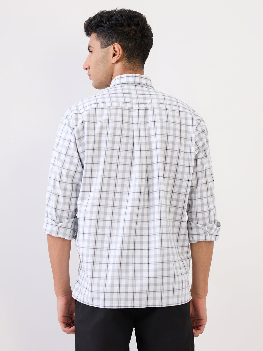 Colorplus Men White Checks Comfort Fit Cotton Full Sleeve Casual Shirt
