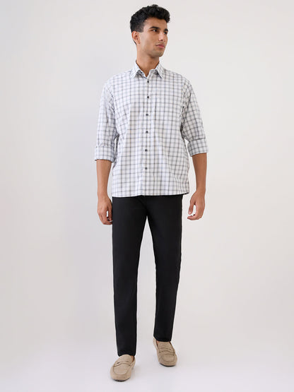 Colorplus Men White Checks Comfort Fit Cotton Full Sleeve Casual Shirt