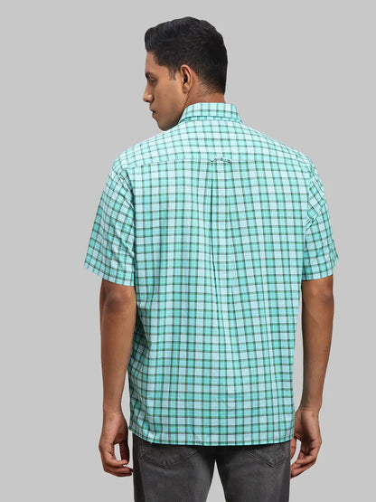Men Green Classic Fit Checks Cotton Half Sleeve Shirts
