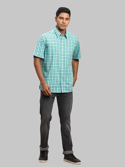 Men Green Classic Fit Checks Cotton Half Sleeve Shirts