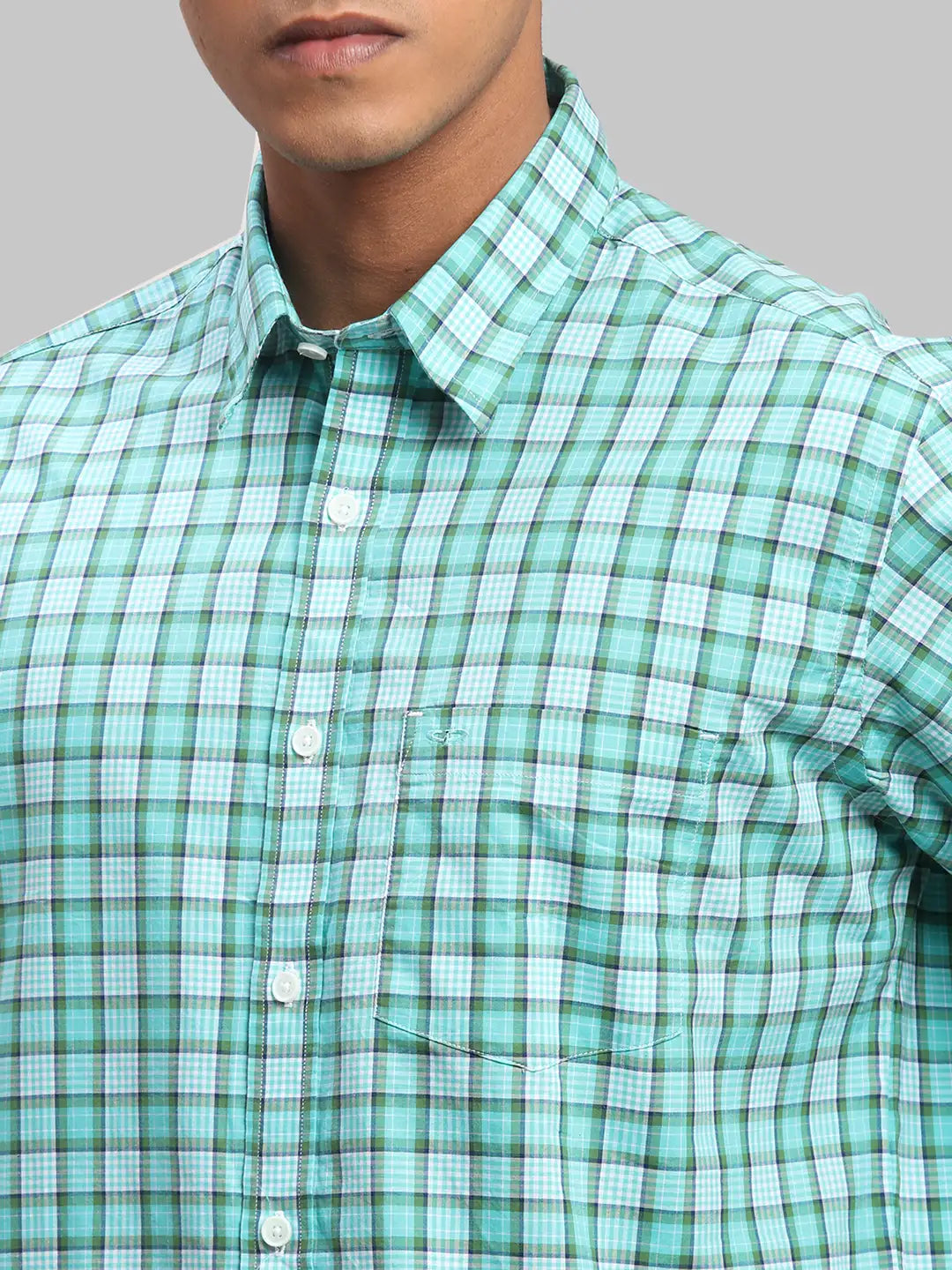 Men Green Classic Fit Checks Cotton Half Sleeve Shirts