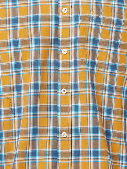 Men Yellow Classic Fit Checks Cotton Half Sleeve Shirts