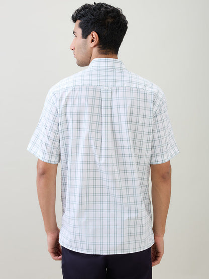 Colorplus Men White Checks Comfort Fit Cotton Half Sleeve Casual Shirt